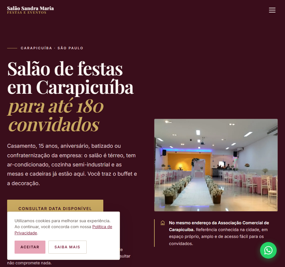 Site do Salão Sandra Maria, espaço de festas em Carapicuíba